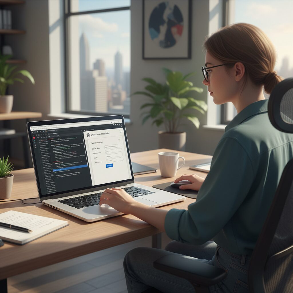 Développeur web installant WordPress sur un ordinateur portable en 2026