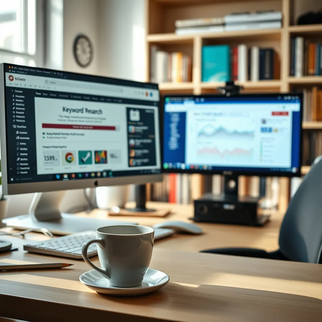 Un consultant SEO freelance effectue une recherche de mots-clés pour optimiser le référencement naturel
