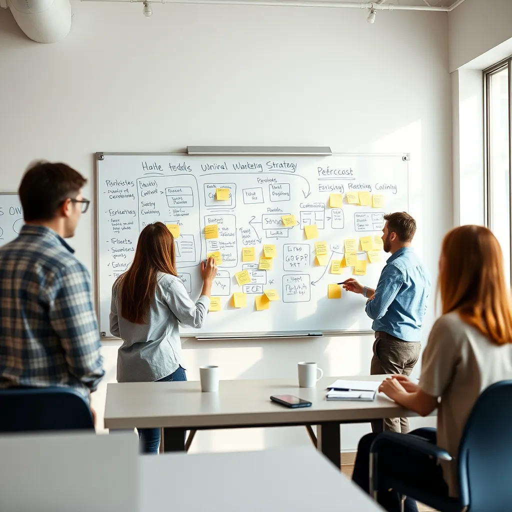 Séance de brainstorming autour d'une stratégie marketing digital en équipe