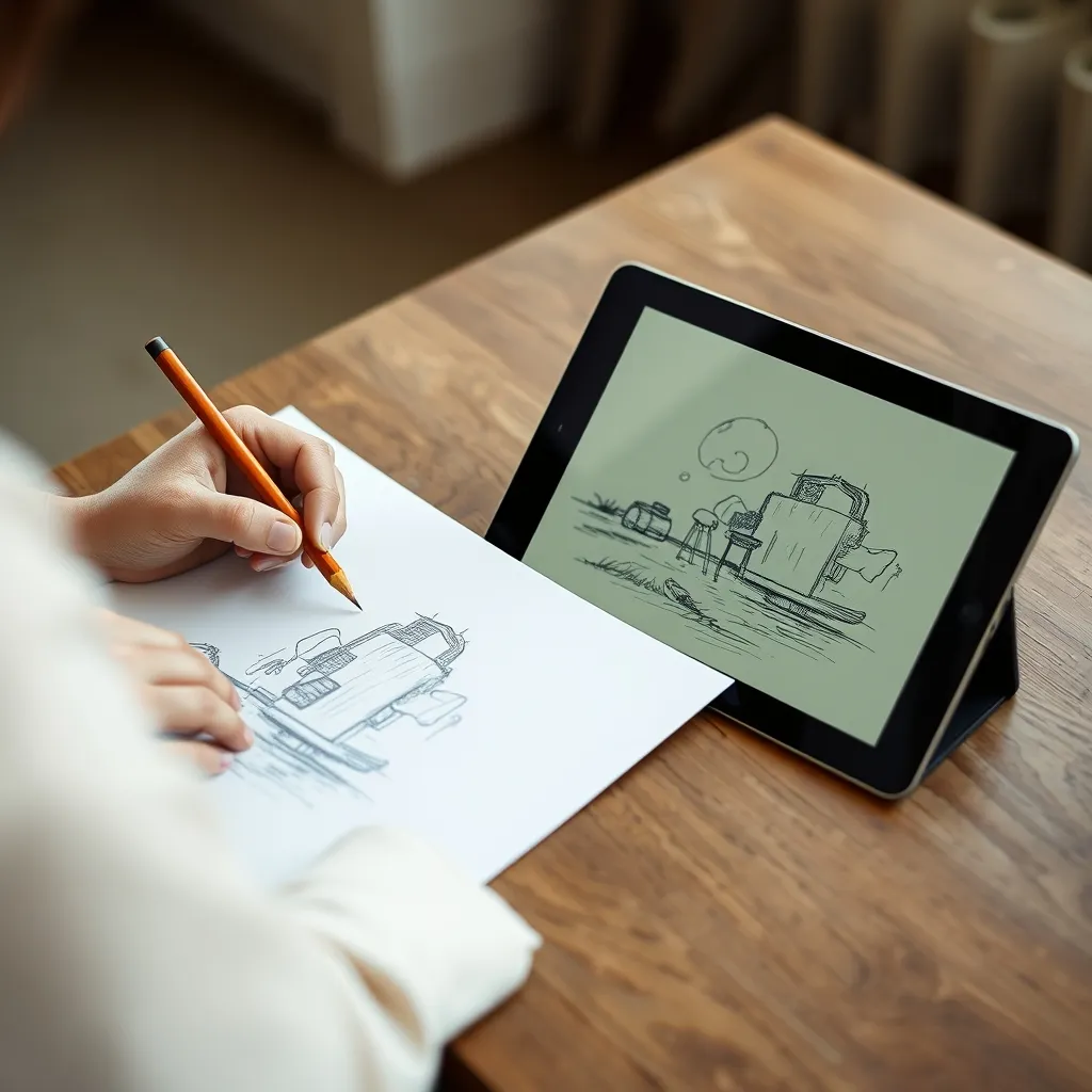 Le image-to-image permet de transformer un simple croquis papier en illustration professionnelle