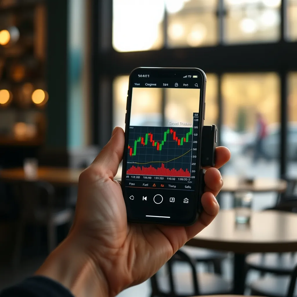 Application mobile de trading IA affichant des signaux d'achat et de vente en temps réel