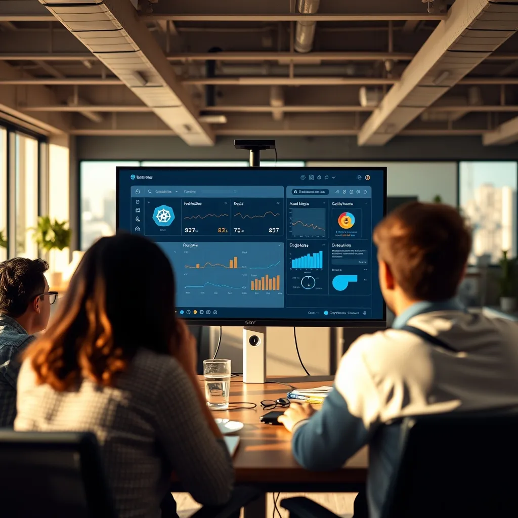 Une équipe DevOps surveillant les métriques d'un cluster Kubernetes en temps réel