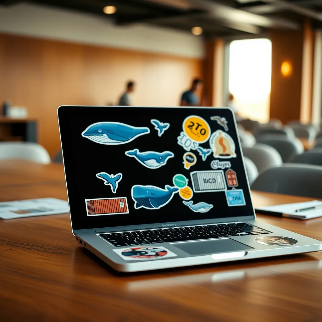 Les stickers à thème baleine et conteneurs sont omniprésents dans la communauté développeur