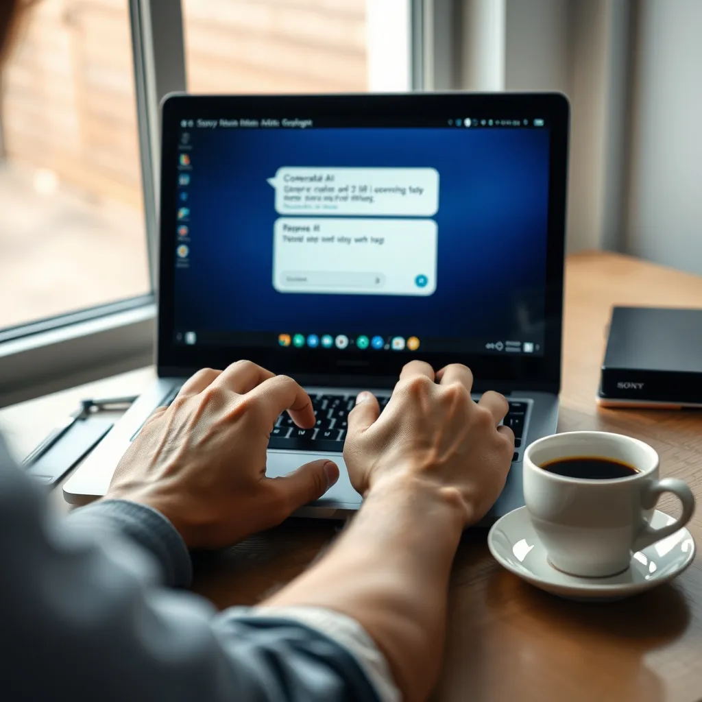 Interaction quotidienne avec un assistant IA sur un ordinateur portable