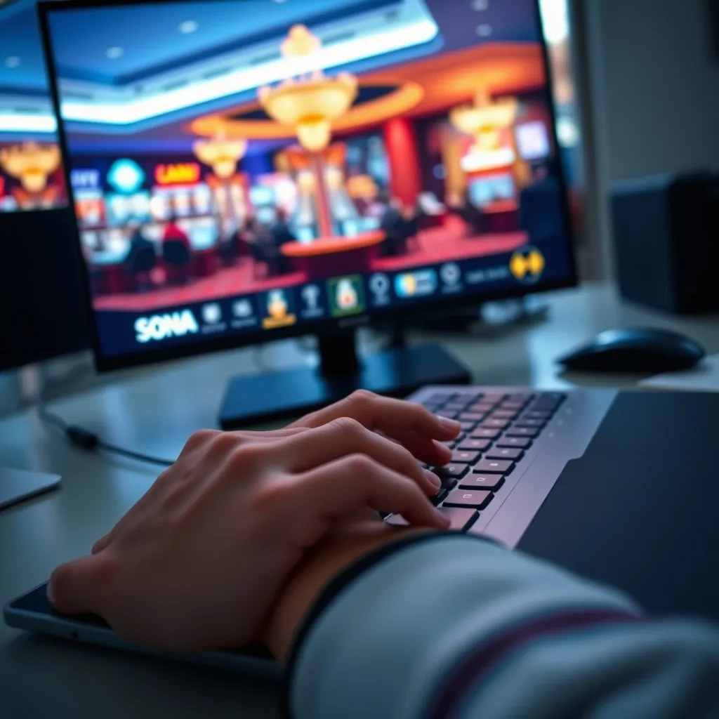 Joueur naviguant dans le lobby d'un casino en ligne depuis son bureau