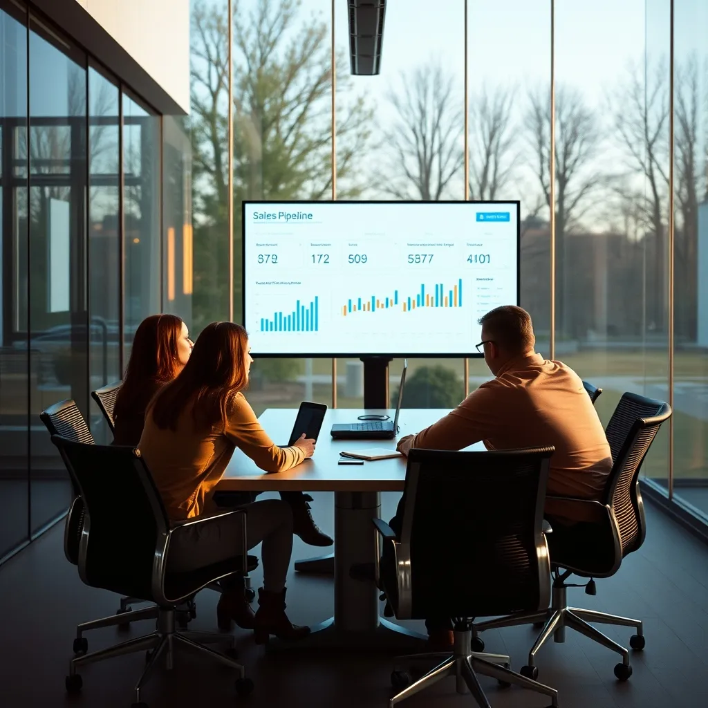 Une équipe commerciale analyse son pipeline de ventes sur un CRM collaboratif