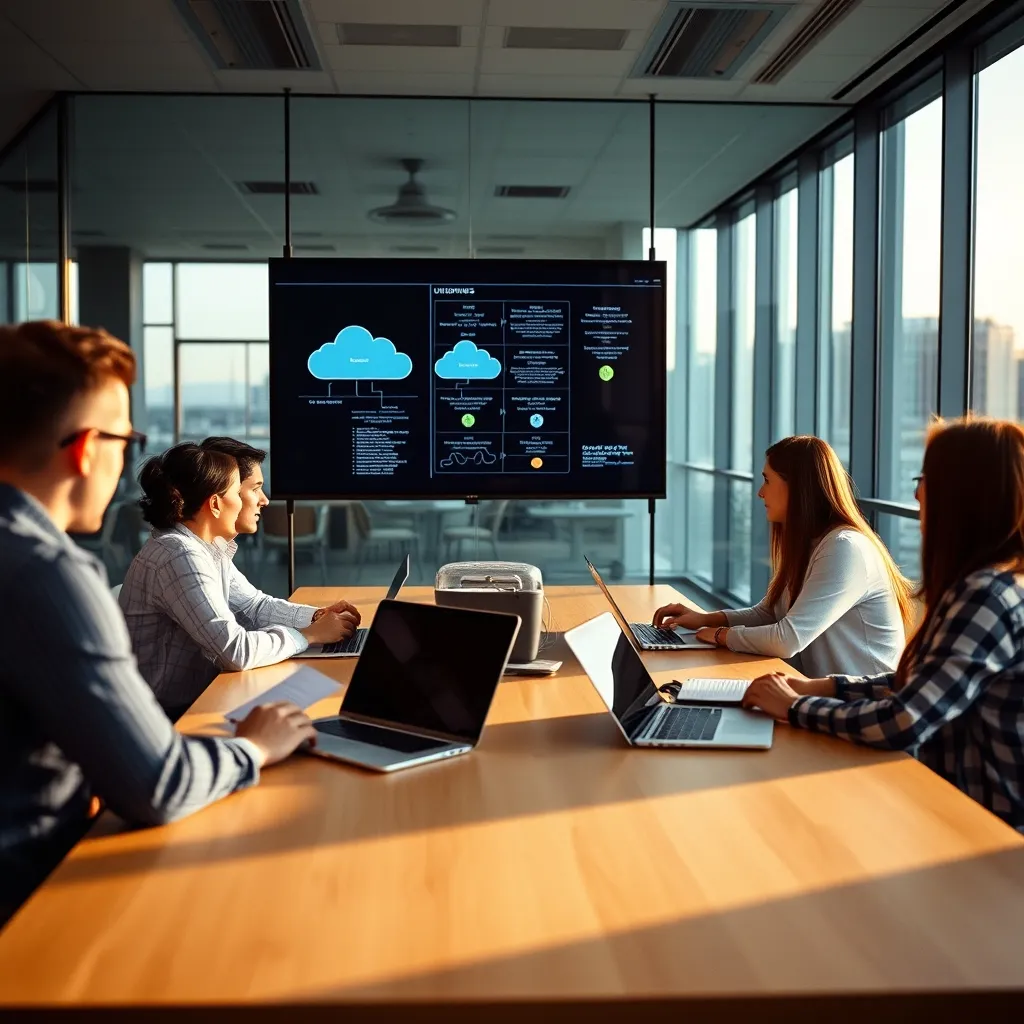 Une équipe technique évaluant les différents types de cloud computing pour son entreprise