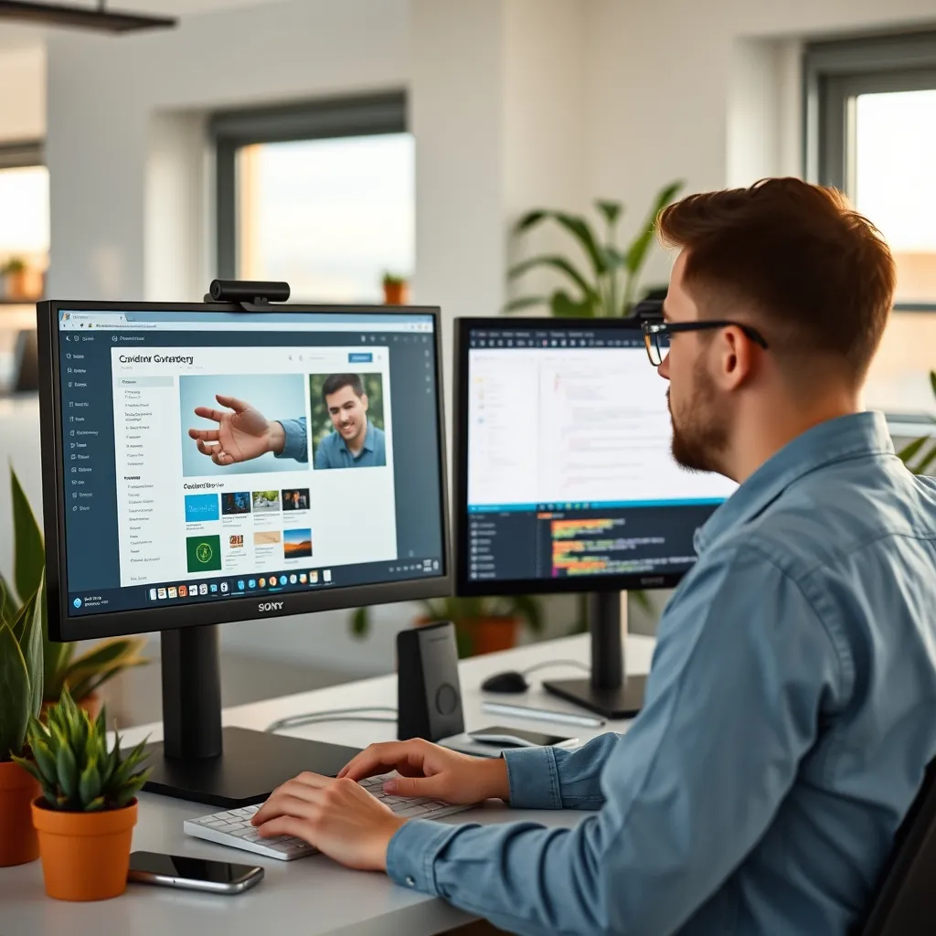 L'éditeur Gutenberg de WordPress affiché sur un écran de développement en double moniteur