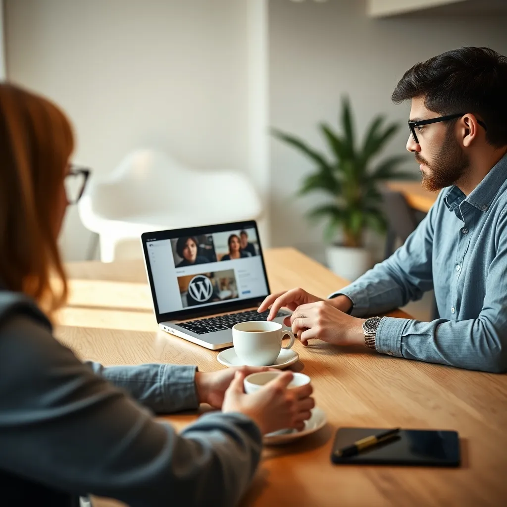 Réunion entre un consultant SEO WordPress et son client pour définir la stratégie de référencement