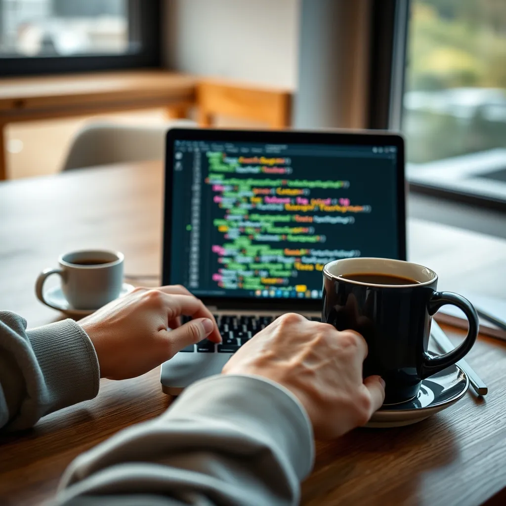 Un développeur web travaille sur le code d'un site internet dans son bureau