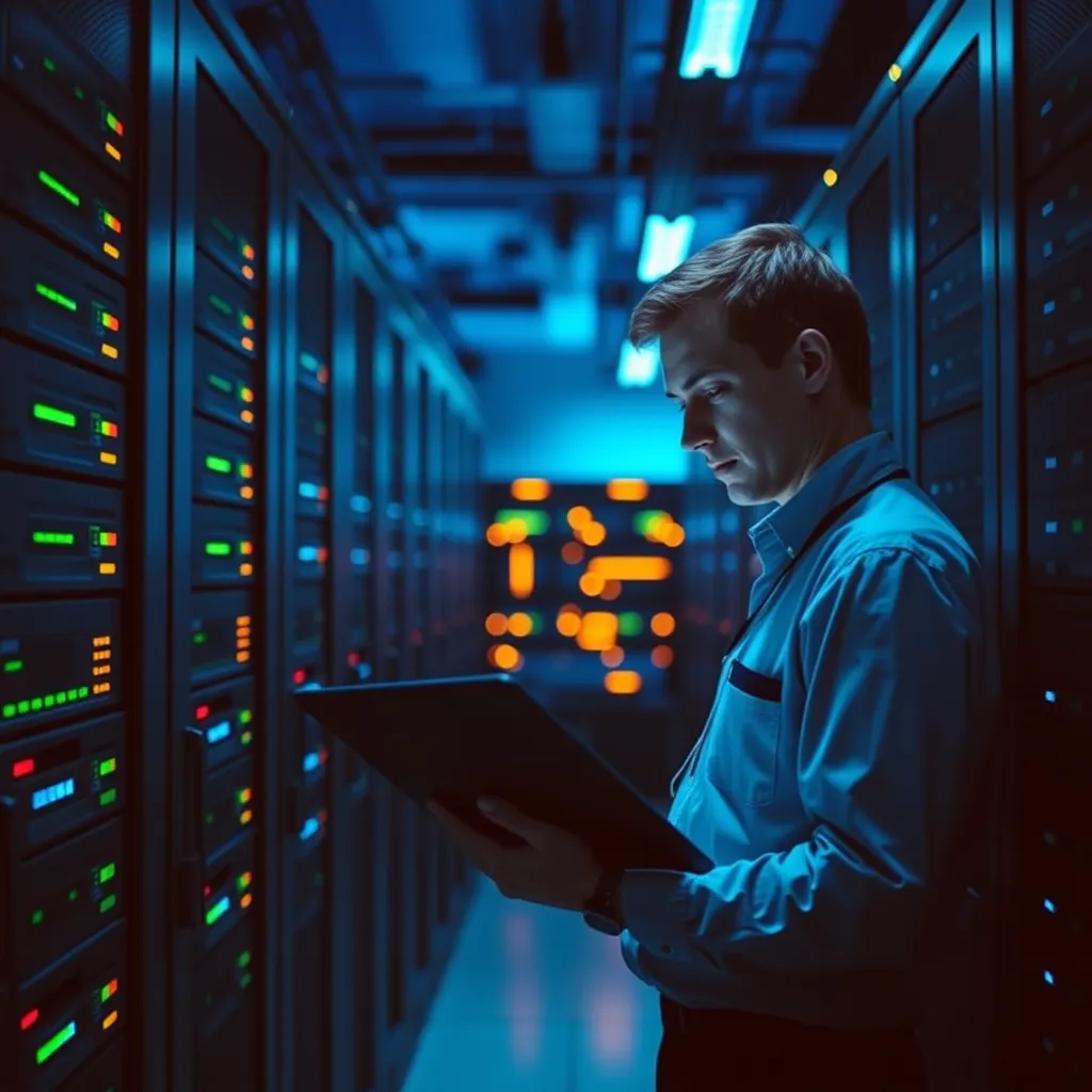 Un administrateur système supervise l'infrastructure serveur d'un environnement DevOps