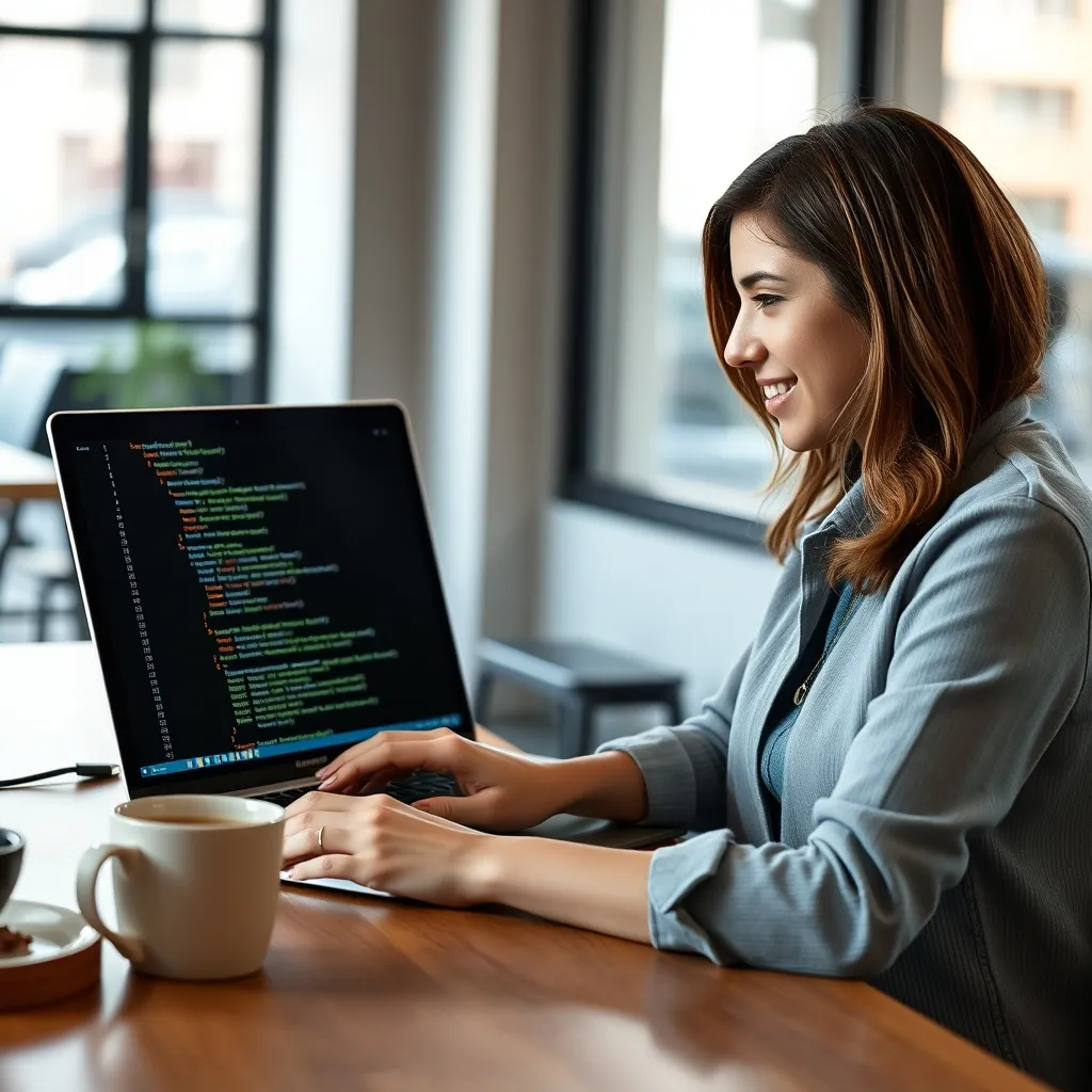 Une apprenante en développement web travaille sur un projet React lors de sa formation intensive