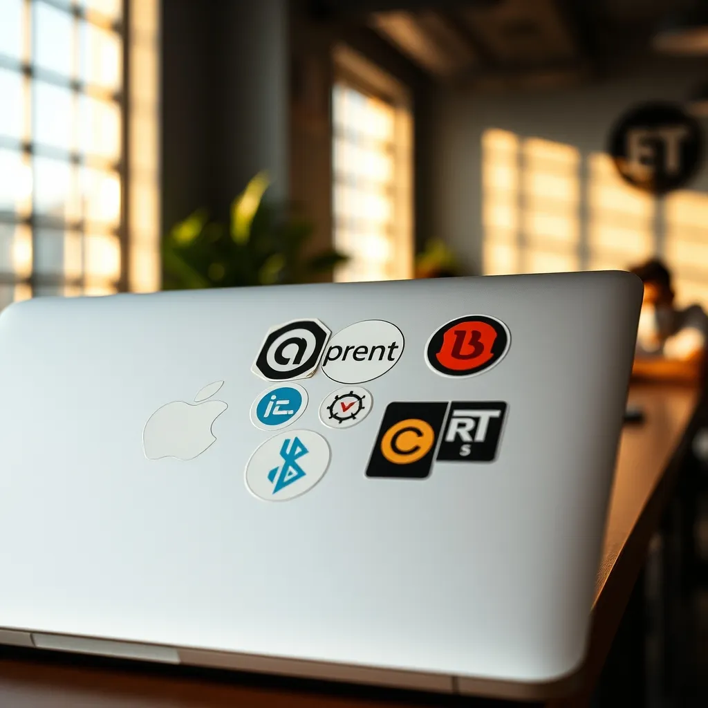 Des autocollants de technologies web ornant le capot d'un ordinateur portable de développeur
