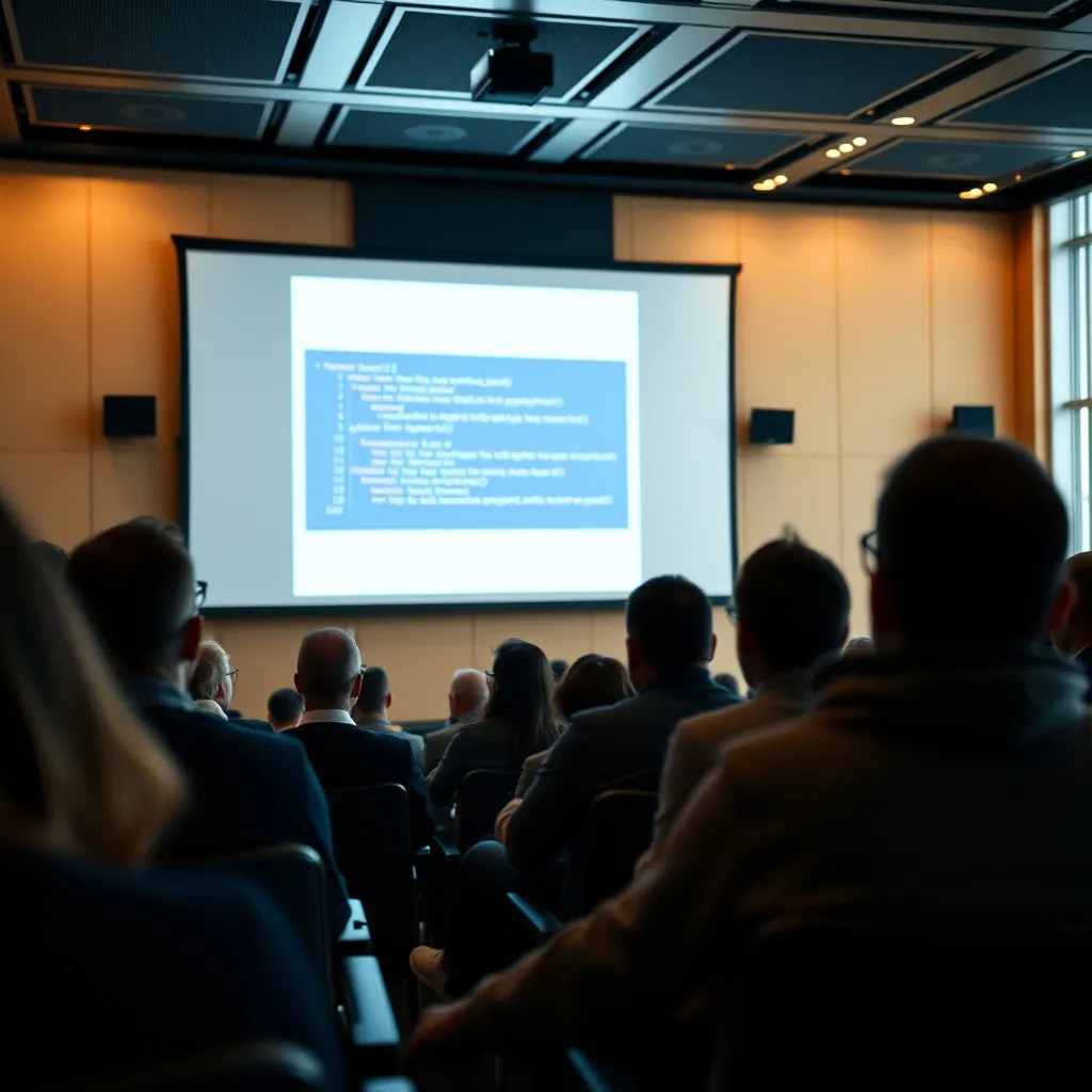 Une présentation technique lors d'une conférence de développeurs web